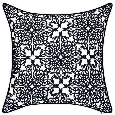 Plow & Hearth Indoor/Outdoor Embroidered Lacework Throw Pillow - Black