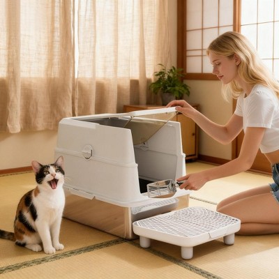 JUJABU Stainless Steel Cat Litter Box with Flip Cover - Ideal for Big Cats