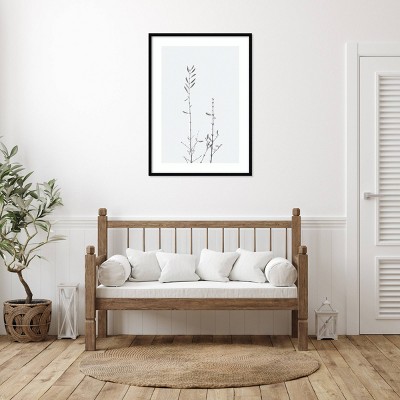 41"x30" Black and White Botanical Lithograph with Black Frame