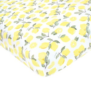 Hudson Baby Infant Girl Cotton Fitted Crib Sheet, Lemon, One Size - 1 of 2