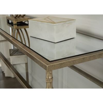 Gold Finish Mirrored Glass Hallway Table with Storage