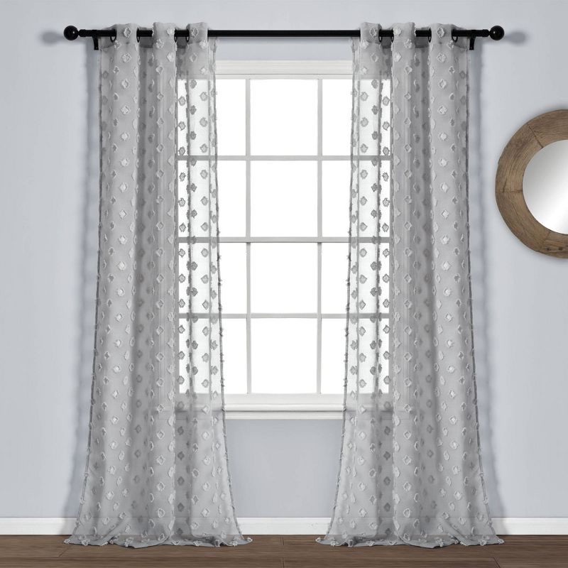 Set of 2 (84"x38") Textured Dot Grommet Sheer Window Curtain Panels - Lush Décor, 1 of 8