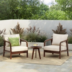 Christopher Knight Home Sylas 3 Piece Modern Acacia Wood Patio Seating Set with Woven Backrest and Deep Cushions - 1 of 4