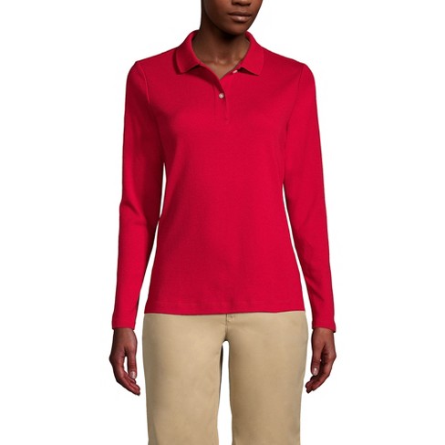 Lands End Women s Long Sleeve Feminine Fit Interlock Polo Shirt XX Small Red
