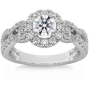 Pompeii3 1 1/2Ct Diamond Engagement Ring Halo Twist Band 14k Gold Lab Created - 1 of 4
