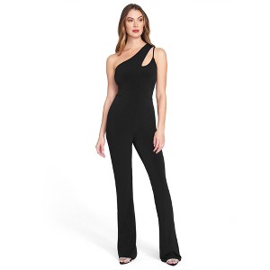Clearlove Womens Summer One Shoulder Cutout Elegant Casual Sleeveless High Waist Belted Wide Leg Jumpsuits - 1 of 4