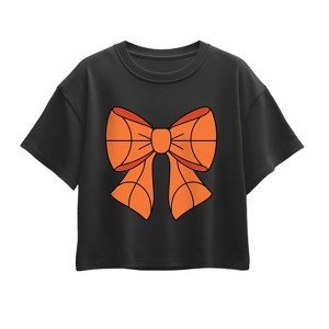 Girls' - Instant Message - Basketball Bow Short Sleeve Boxy Graphic T-Shirt - 1 of 3