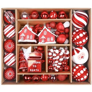 Aoibox 80 Piece Christmas Ball Ornament Set Shatterproof Plastic Red and White Hanging Baubles for Tree Wreath Garland Decoration - 1 of 4