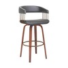 HomeRoots 31" Gray And Wood Brown Faux Leather Swivel Bar Height Bar Chair - 4 of 4