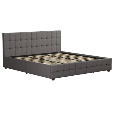 King-Size Gray Linen Upholstered Storage Bed with Tufted Design & 4 Drawers