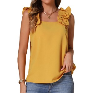 INSPIRE CHIC Women's Square Neck Sleeveless Ruffle Trim Blouse - 1 of 4