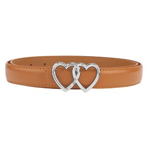INSPIRE CHIC Women Reversible Faux Leather 0.9" Width Belt with Metal Double Hearts Ring Buckle Belts 1Pc - 1 of 4