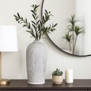 Decorative Ceramic Vase with Vertical Line Pattern for Living Room Decor - Home Decor Accent for Bedroom, Office, and Table Decor - 19", White - 1 of 4