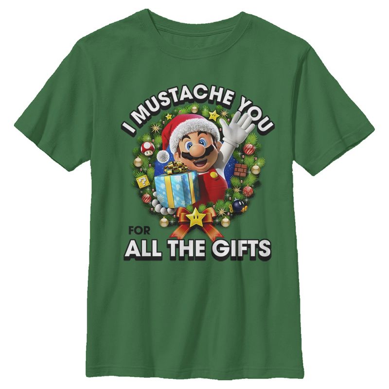 Boy's Nintendo Christmas Super Mario Mustache T-Shirt, 1 of 4
