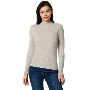 Lightweight Ribbed Mock Turtleneck for Women-Slim Fit - 1 of 4