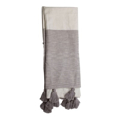 Gray Striped Hand Woven 50 x 60 inch Cotton Throw Blanket with Hand Tied Fringe - Foreside Home & Garden