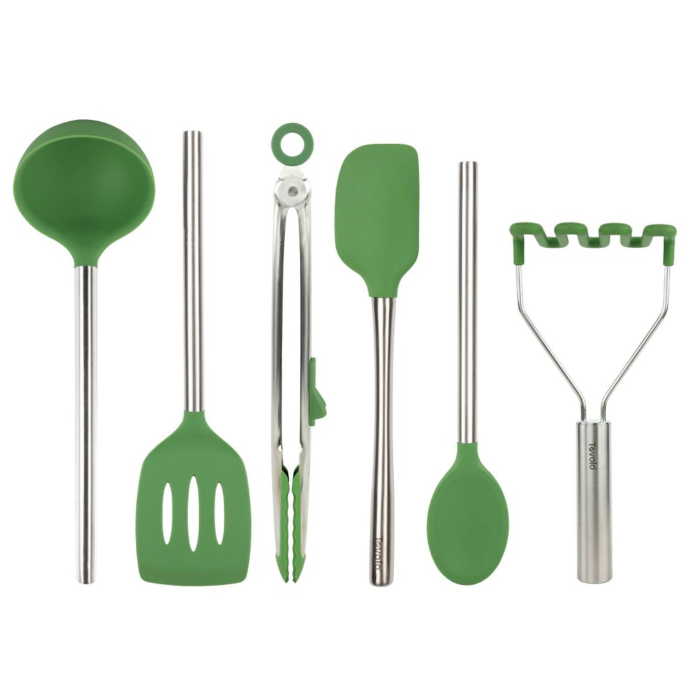 Tovolo 6pc Silicone Utensil Set Pesto: Kitchen Cooking Utensils, Hand Wash, Adult, Green, Includes Ladle & Tongs