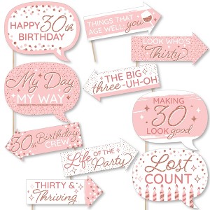 Big Dot of Happiness Funny 30th Pink Rose Gold Birthday - Happy Birthday Party Photo Booth Props Kit - 10 Piece - 1 of 4
