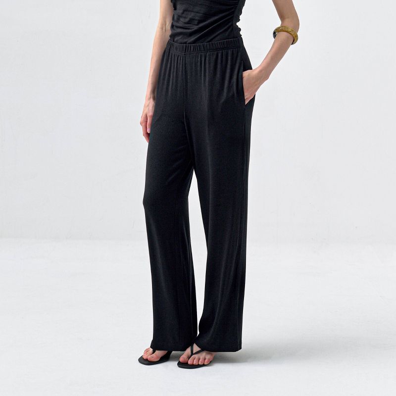 Women's High-Rise Wide Leg Ribbed Pull-On Pants - A New Day™ Black XS