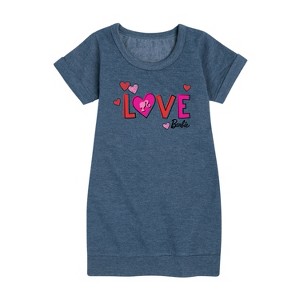 Girls' - Barbie - Patterned Love Graphic Short Sleeve Fleece Dress - 1 of 4