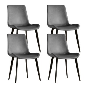 Gulches Set of 4 Modern Gray PU Leather Dining Chairs Black Metal Legs Ergonomic Comfort for Kitchen Dining Room - 1 of 4