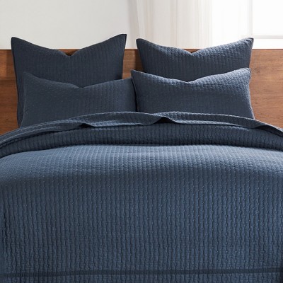 Navy Cotton Cross Stitch Euro Sham Set of 2