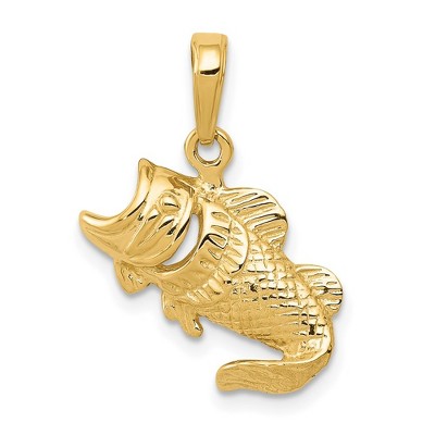 Black Bow Jewelry 14k Yellow Gold Small Largemouth Fish Pendant