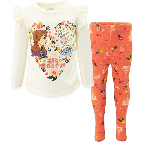 Disney Frozen Princess Anna Elsa Little Girls Graphic T-shirt And Leggings  Outfit Set White/pink 6-6x : Target