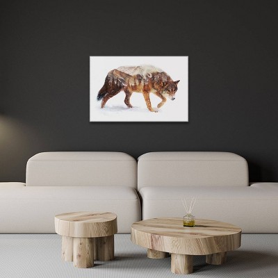 Arctic Wolf Mixed Media Canvas Artwork in Brown and White, 18" x 26"