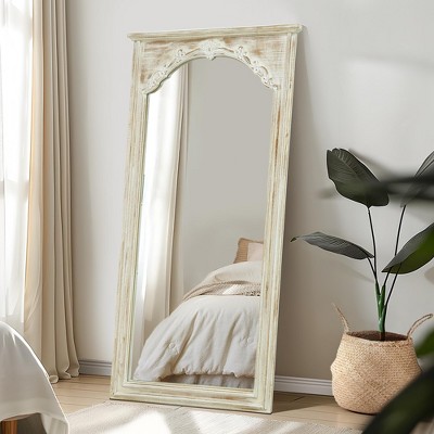 White Solid Wood Rectangular Full-Length Standing Mirror 180x90x4cm (No Stand)