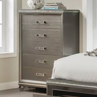 38" Sadie Chest Dark Champagne - Acme Furniture: 5-Drawer Storage, Embossed Fronts, Tapered Legs