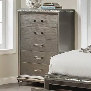 38" Sadie Chest Dark Champagne - Acme Furniture: 5-Drawer Storage, Embossed Fronts, Tapered Legs - 1 of 4