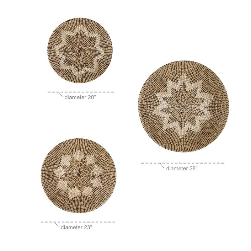 Seagrass Plate Handmade Basket Wall Decor Set of 3 Brown - Olivia & May, 3 of 9