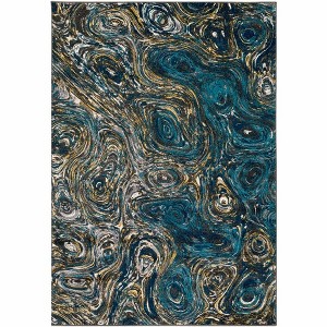 Livabliss Pepin 5'3"x7'6" Rectangle Woven Indoor Area Rugs Deep Teal/Dark Blue: Geometric Pattern, Stain-Resistant Polypropylene - 1 of 4