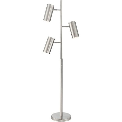 Possini Euro Design Mid Century Modern Floor Lamp Tree 3-Light Brushed Nickel Cylinder Shade for Living Room Reading House Bedroom