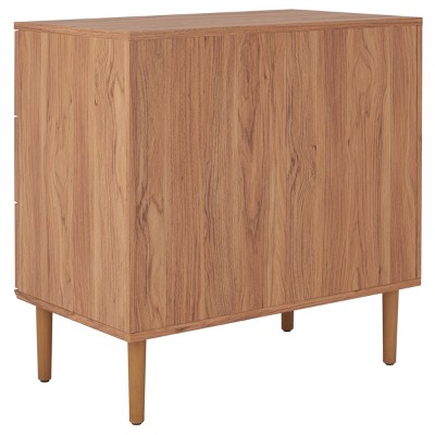 Oak 3-Drawer Chest with Rattan Mesh and Metal Pulls