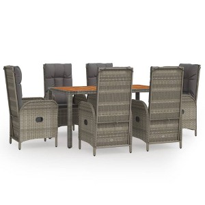 vidaXL 7-Piece Outdoor Patio Dining Set - Gray Poly Rattan w/Adjustable Reclining Chairs, Cushions & Acacia Wood Table - 1 of 4