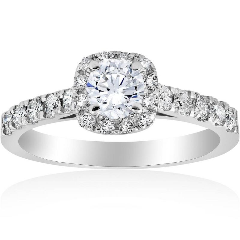 Pompeii3 1ct Cushion Halo Diamond Engagement Ring 14K White Gold, 1 of 6