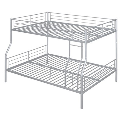 NicBex Metal Bunk Bed with Ladder,Low Loft Bed with Full-Length Guardrails,Silver/White/Black