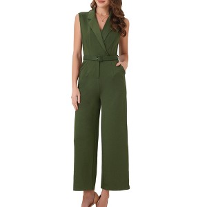 Allegra K Women's Sleeveless One Button Closure Wide Leg Jumpsuits with Belt - 1 of 4