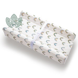 Modera Organic Cotton Contoured Baby Changing Pad w/ Waterproof Foam Mattress, Includes Soft Removable & Washable Cover, Safety Strap, Non-Slip Bottom - 1 of 4