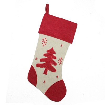 Northlight 18" Red and Ivory Tree with Snowflakes Christmas Stocking