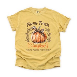 Simply Sage Market Women's Coquette Farm Fresh Pumpkin Short Sleeve Garment Dyed Tee - 1 of 4