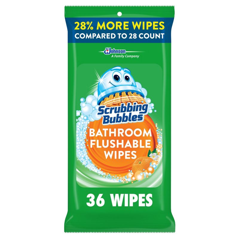 Scrubbing Bubbles Citrus Action Antibacterial Bathroom Flushable Wipes - 36ct, 1 of 13
