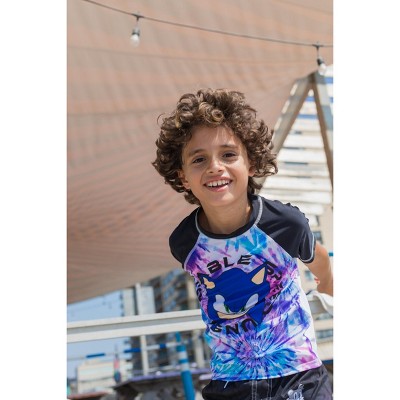 Sonic the Hedgehog SEGA Knuckles Sonic The Hedgehog Tails Little Boys Rash Guard and Swim Trunks Outfit Set Black / Purple 5-6 — фото 5