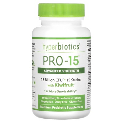 Hyperbiotics PRO-15, Advanced Strength with Kiwifruit, 15 Billion CFU, 60 Patented, Time-Release Tablets