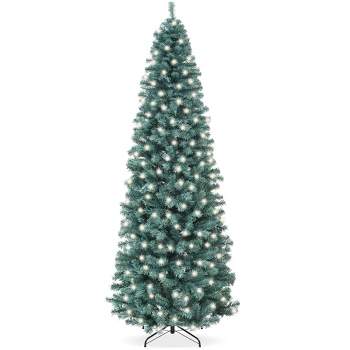 Best Choice Products Pre-Lit Blue Spruce Pencil Christmas Tree w/ Foldable Base