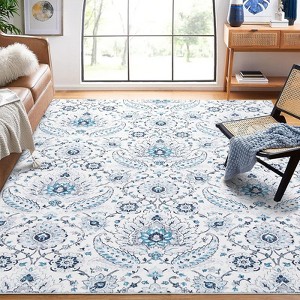 Coolmee Area Rugs Vintage Paisley Print Rug Non-Shedding Carpet Ultra-Thin Lightweight Rug for Farmhouse Bedroom Dining Room Office - 1 of 4