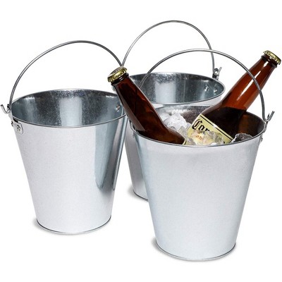 Juvale 3-Pack 7-inch Galvanized Decorative Metal Ice Bucket Pails for Beer, Drinks & Party Decorations