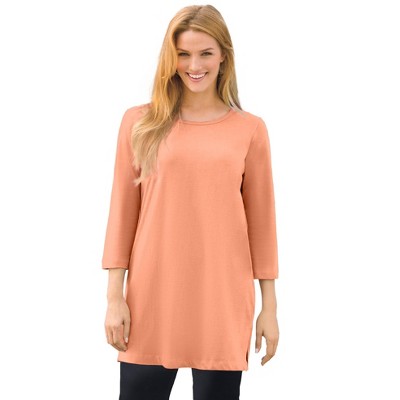 Woman Within Women's Plus Size Perfect Three-Quarter-Sleeve Scoopneck Tunic